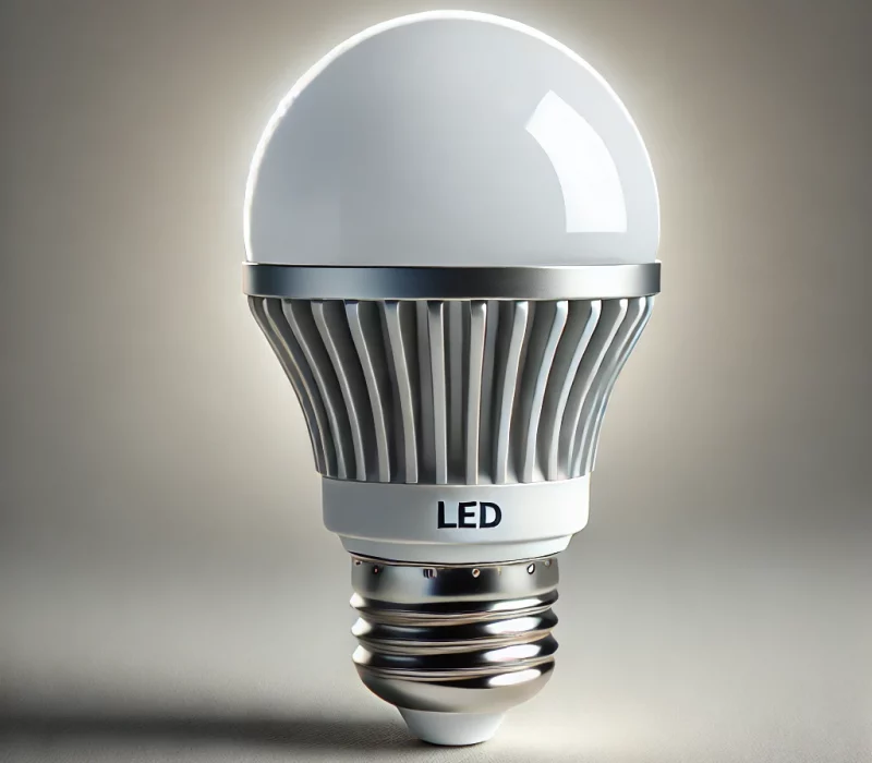 DALL·E 2025-03-05 11.52.14 - A high-quality image of an energy-efficient LED light bulb with a sleek and modern design. The bulb is glowing softly, showcasing its brightness and e