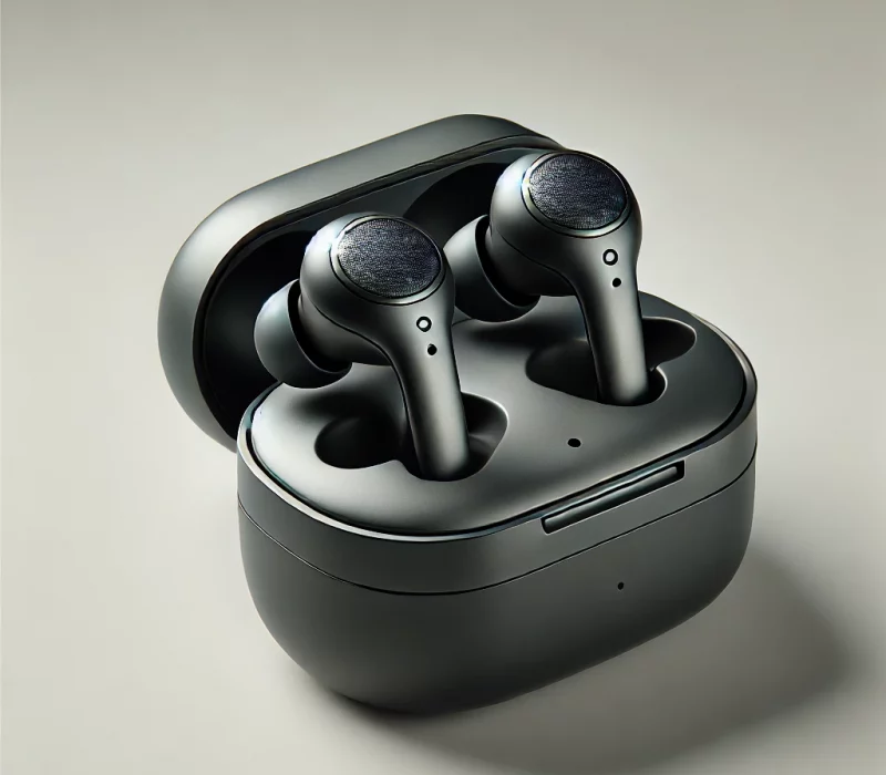DALL·E 2025-03-05 11.52.57 - A high-quality image of a pair of wireless earbuds in a sleek charging case. The earbuds have a modern, stylish design with a comfortable fit and high