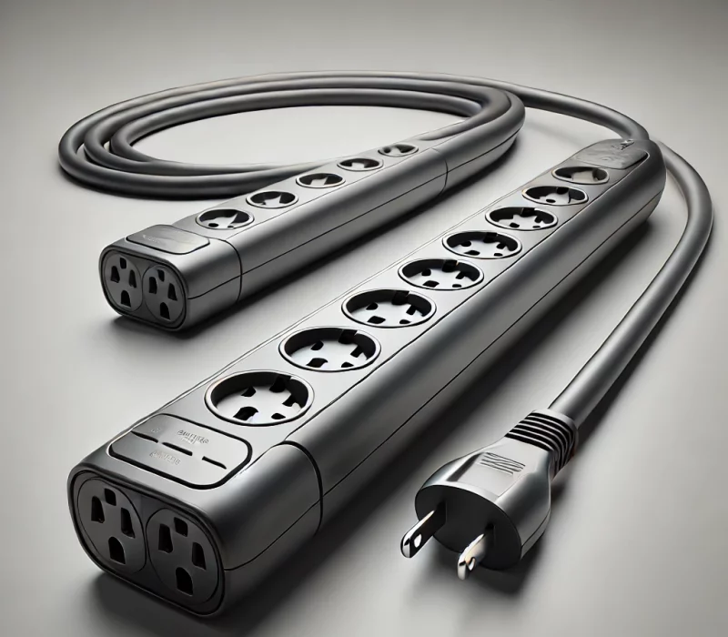 DALL·E 2025-03-05 11.59.56 - A high-quality image of a multi-outlet extension cord with surge protection. The extension cord has multiple sockets, a sleek modern design, and built