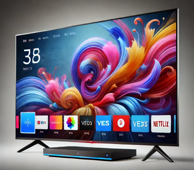 DALL·E 2025-03-05 12.07.27 - A high-quality image of a modern Smart TV with a sleek design, thin bezels, and a vivid high-definition display. The screen showcases a vibrant stream