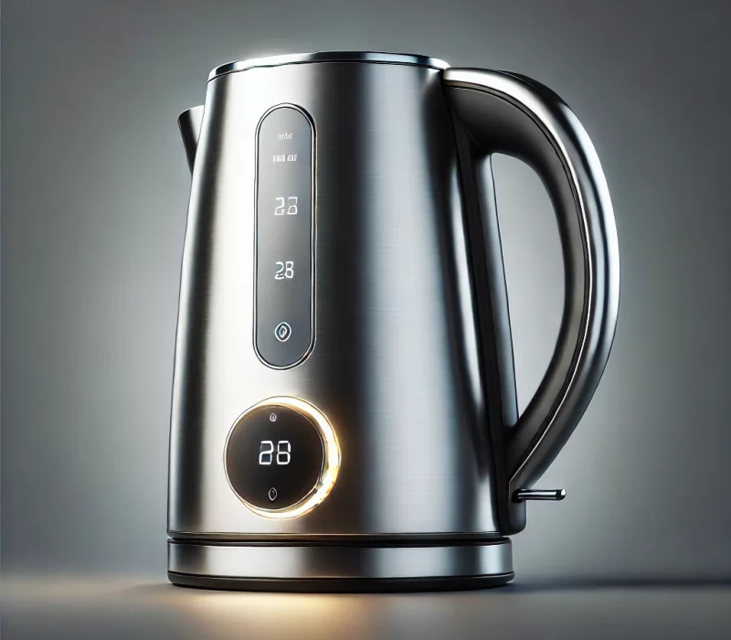 DALL·E 2025-03-05 12.07.50 - A high-quality image of a modern electric kettle with a sleek stainless steel design. The kettle features an illuminated water level indicator and a f
