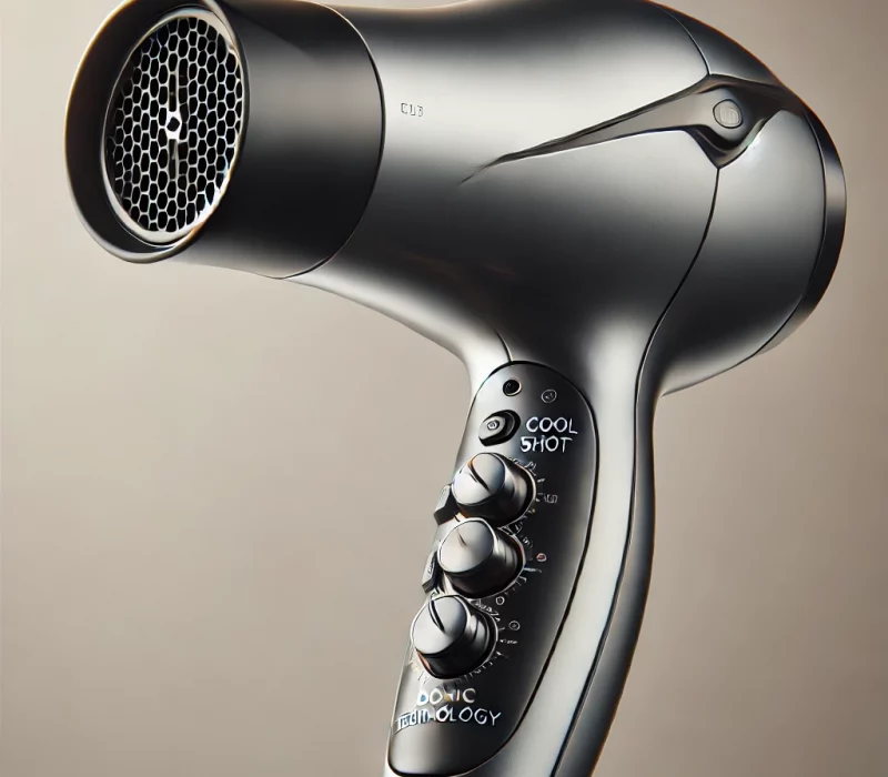DALL·E 2025-03-05 12.07.52 - A high-quality image of a modern hair dryer with a sleek ergonomic design. The hair dryer features multiple heat settings, a cool shot button, and an