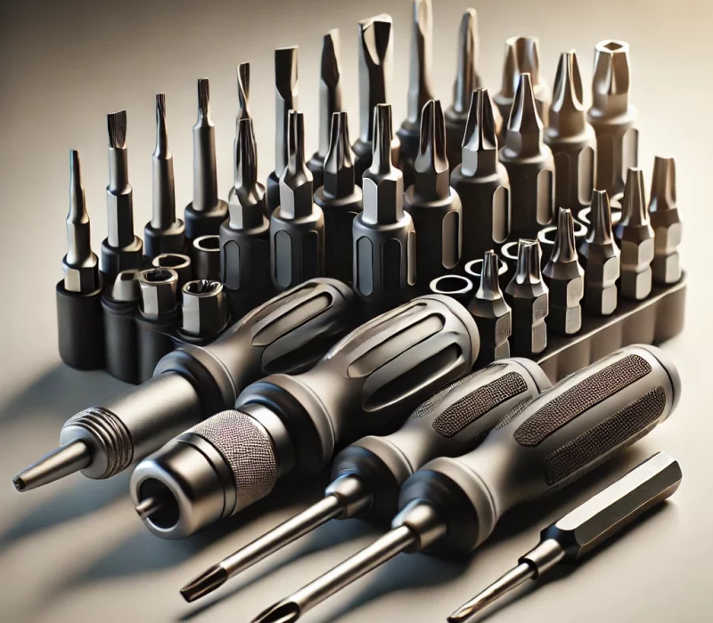 DALL·E 2025-03-05 12.15.20 - A high-quality image of a complete screwdriver set with multiple heads, including flathead, Phillips, and Torx. The screwdrivers have ergonomic grips