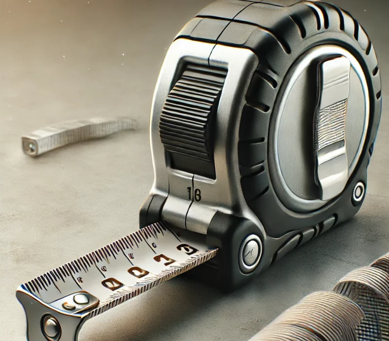 DALL·E 2025-03-05 12.15.23 - A high-quality image of a measuring tape with a durable casing and a retractable metal tape marked with clear measurement units. The tape is compact a