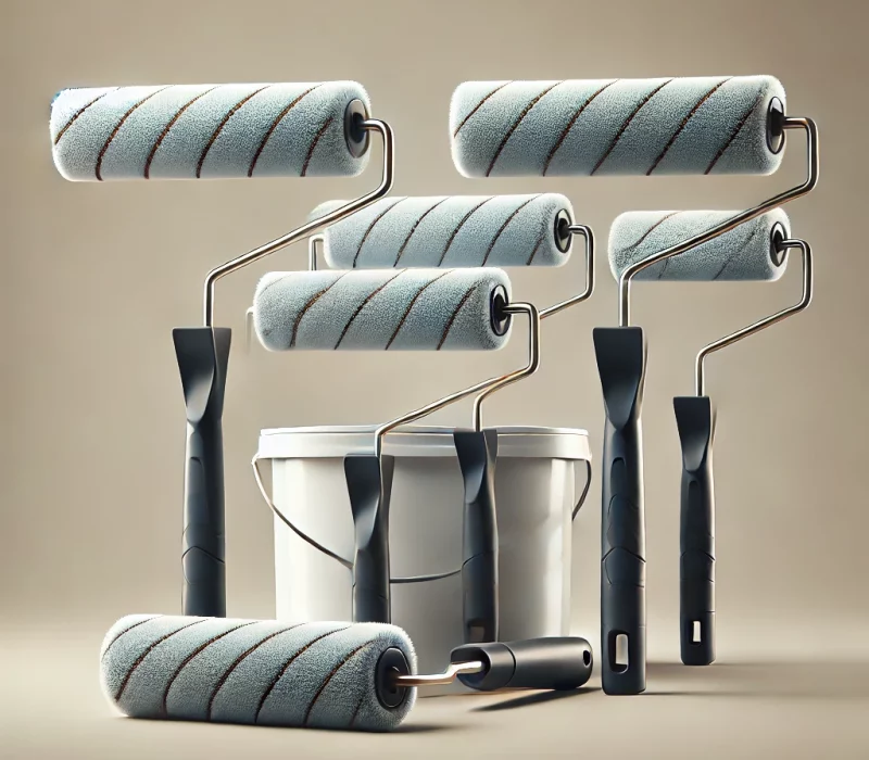 DALL·E 2025-03-05 12.23.54 - A high-quality image of a set of paint rollers with ergonomic handles and smooth, high-density rollers for even paint application. The rollers are dis