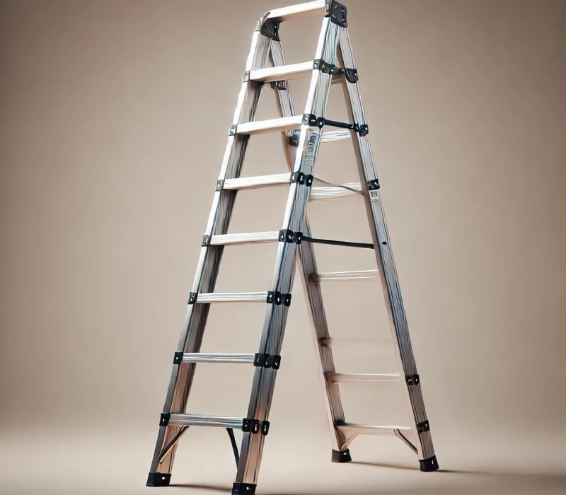 DALL·E 2025-03-05 12.24.06 - A high-quality image of a sturdy aluminum ladder with multiple steps and safety features. The ladder is lightweight yet durable, ideal for home improv
