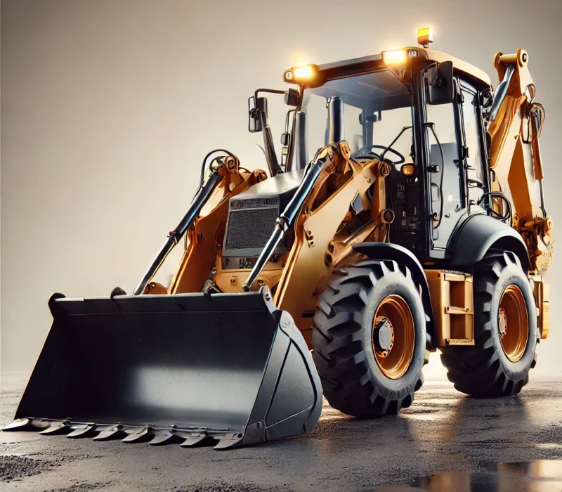 DALL·E 2025-03-05 12.33.27 - A high-quality image of a backhoe loader with a front loader bucket and a rear digging arm, designed for excavation and material handling. The backhoe