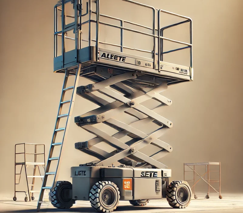 DALL·E 2025-03-05 13.31.18 - A high-quality image of a scissor lift with an extended platform, designed for safe and stable height access. The scissor lift is positioned at a cons