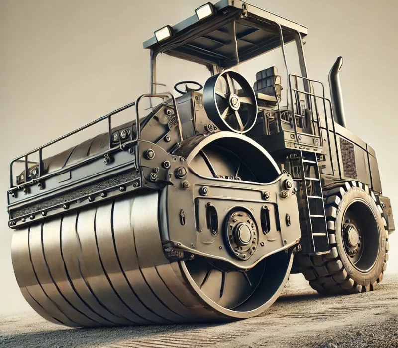 DALL·E 2025-03-05 13.31.22 - A high-quality image of a compactor machine with a large steel drum, designed for compressing soil, gravel, and asphalt. The compactor is positioned o